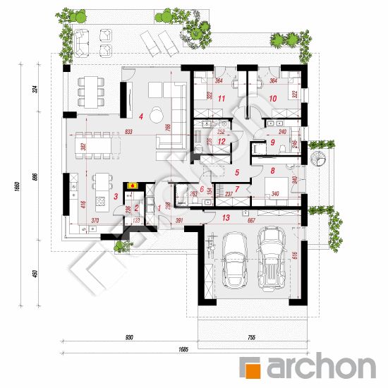 Проект дома ARCHON+ Дом в подснежниках 20 (Г2) План першого поверху