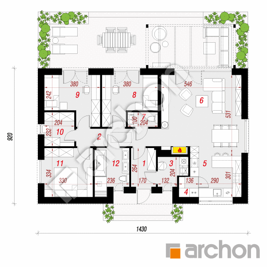 Проект дома ARCHON+ Дом в овсянницах 11 План першого поверху