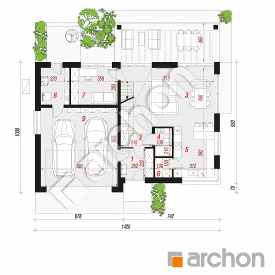 Проект будинку ARCHON+ Будинок під персиками (Г2Е) ВДЕ План першого поверху