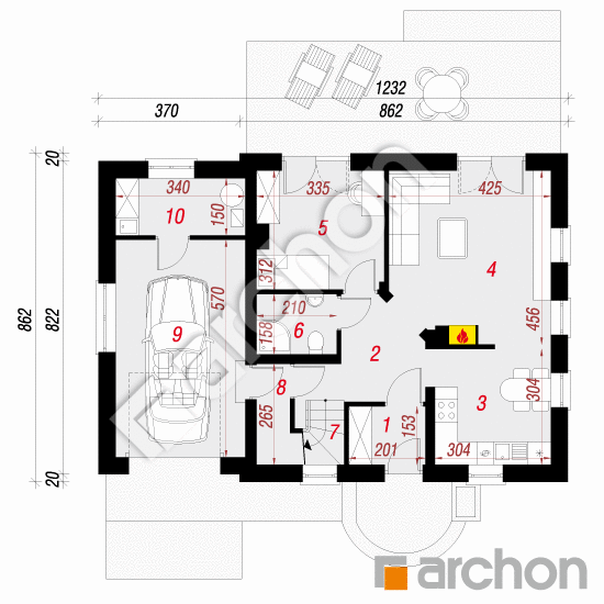 Проект будинку ARCHON+ Будинок в суниці 4 вер.2 План першого поверху