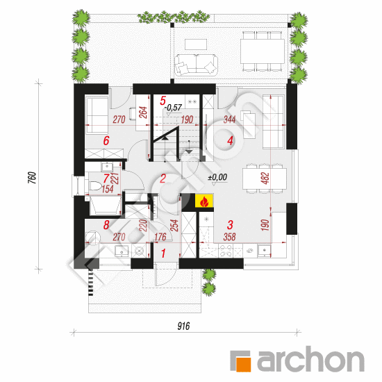 Проект будинку ARCHON+ Будинок в хлорофітумі 24 План першого поверху