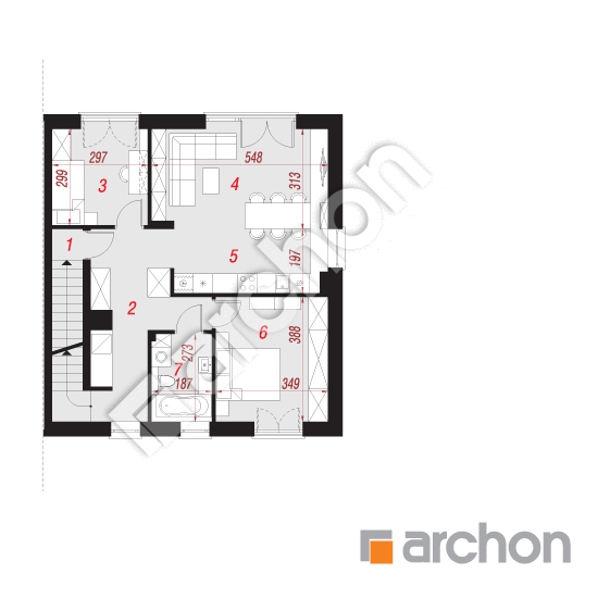 Проект дома ARCHON+ Дом в фиалках 17 (Р2Б) План першого поверху