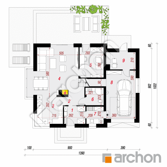 Проект дома ARCHON+ Дом в нектаринах (H) План першого поверху