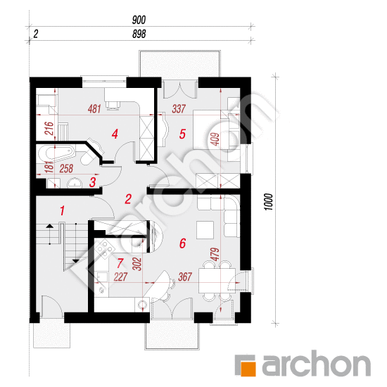 Проект будинку ARCHON+ Будинок в саговнику 2 вер. 2 План першого поверху