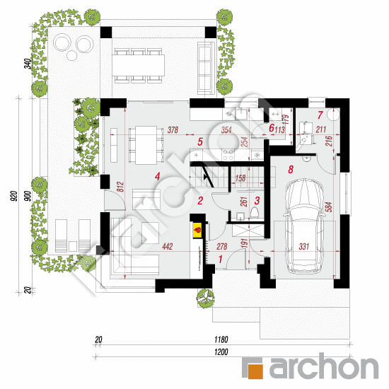 Проект будинку ARCHON+ Будинок в ізопірумі 9 План першого поверху