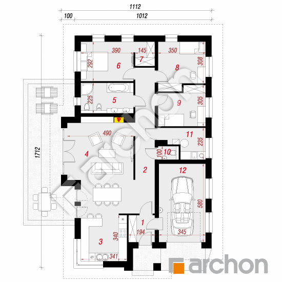 Проект будинку ARCHON+ Будинок в кипарисах вер. 2 План першого поверху