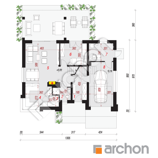 Проект дома ARCHON+ Дом в гвоздиках 2 План першого поверху