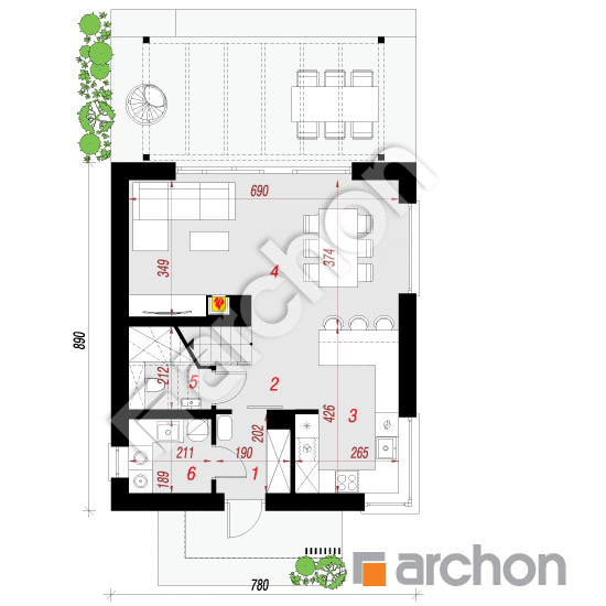 Проект будинку ARCHON+ Будинок в олеандрах 4 План першого поверху