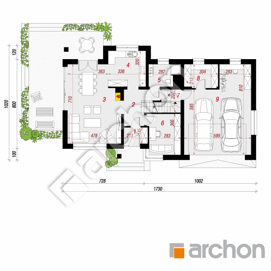 Проект дома ARCHON+ Дом в бугунвилиях (Г2П) План першого поверху