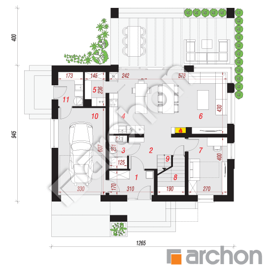 Проект дома ARCHON+ Дом в сорго 2 (Г) План першого поверху