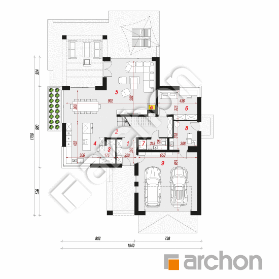 Проект будинку ARCHON+ Будинок у феліціях 4 (Г2) План першого поверху