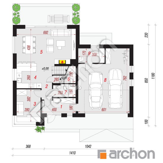 Проект дома ARCHON+ Вилла Юлия 16 (Г2) План першого поверху
