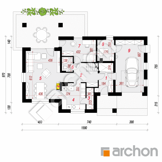 Проект дома ARCHON+ Дом в голтериях План першого поверху