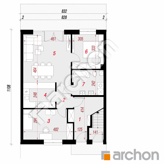 Проект дома ARCHON+ Дом в калвилах 2 (С) План першого поверху