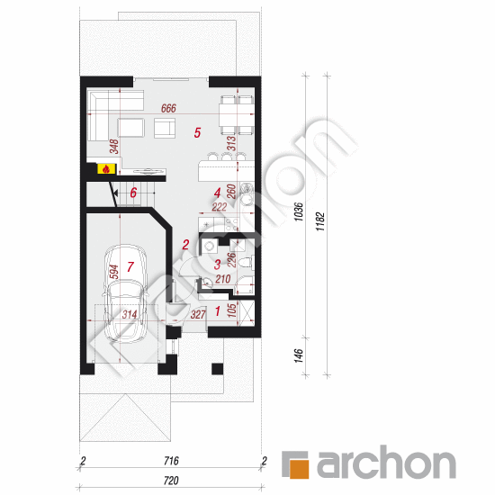 Проект дома ARCHON+ Дом в клематисах 18 (С) вер. 2 План першого поверху