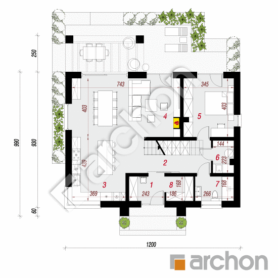 Проект дома ARCHON+ Дом в коммифорах 8 План першого поверху