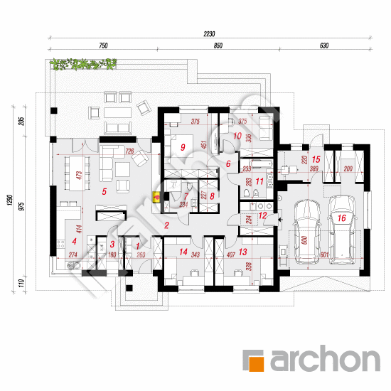 Проект будинку ARCHON+ Будинок в альвах 3 (Г2) План першого поверху