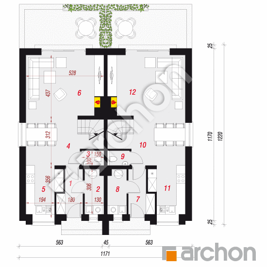 Проект дома ARCHON+ Дом под гинко 9 (Р2НТ) План першого поверху