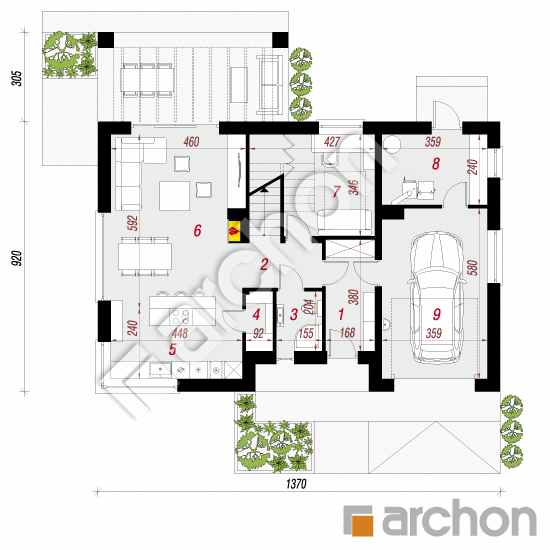 Проект будинку ARCHON+ Будинок в гейджею 5 План першого поверху