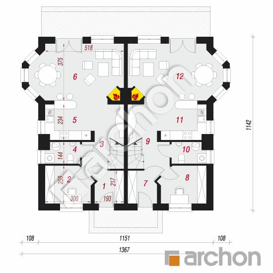 Проект дома ARCHON+ Дом под гинко 2 (Р2) План першого поверху