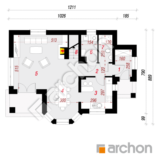 Проект будинку ARCHON+ Будинок в журавлині вер.2 План першого поверху