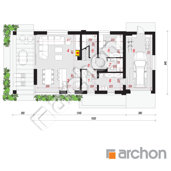 Проект будинку ARCHON+ Будинок в шишковиках 3 (Г) План першого поверху