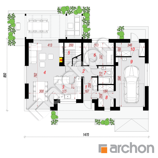 Проект дома ARCHON+ Дом в вистерии 8 (Г) План першого поверху