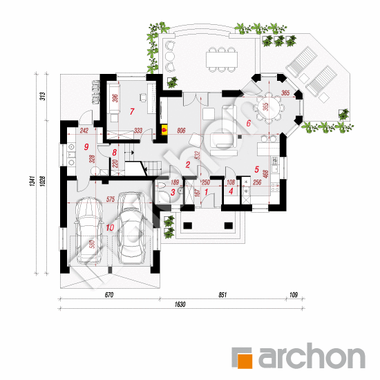 Проект дома ARCHON+ Дом в гибискусе вер.2 План першого поверху