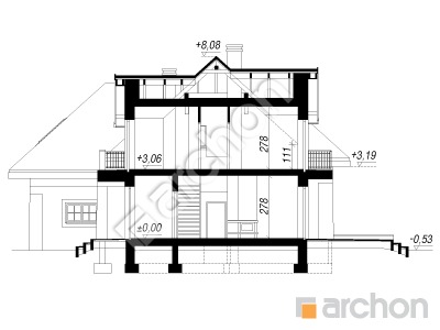Проєкт будинку ARCHON+ Будинок в гібіскусі вер.2 Розріз будинку