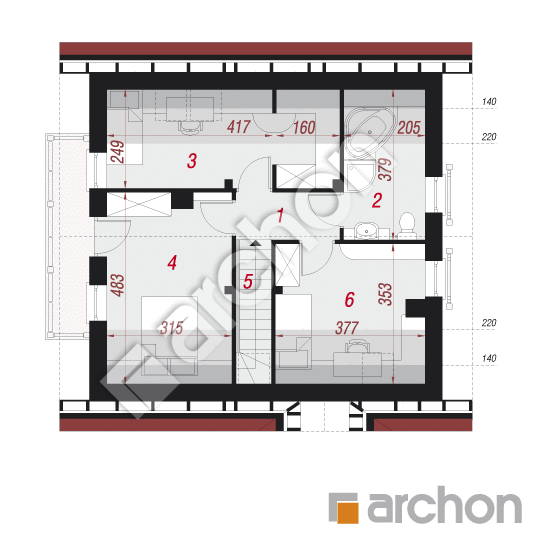 Проект будинку ARCHON+ Будинок в суниці 5 вер. 2 План мансандри