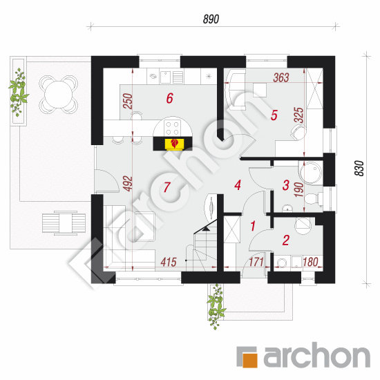 Проект будинку ARCHON+ Будинок в суниці 5 вер. 2 План першого поверху