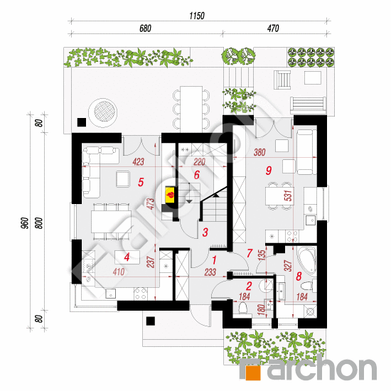 Проект будинку ARCHON+ Будинок в макадамії 2 (Р2) План першого поверху