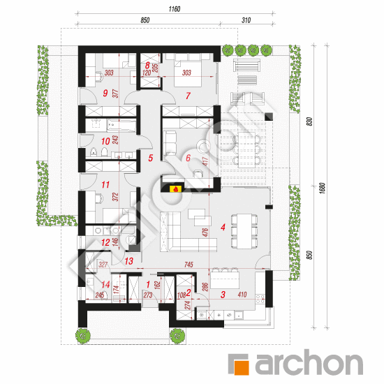 Проект будинку ARCHON+ Будинок в каландівах План першого поверху