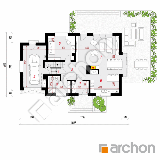 Проект будинку ARCHON+ Будинок в вербенах 8 (ПН) План першого поверху
