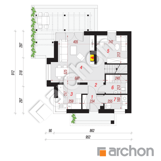 Проект будинку ARCHON+ Будинок в рододендронах (Н) вер.2 План першого поверху