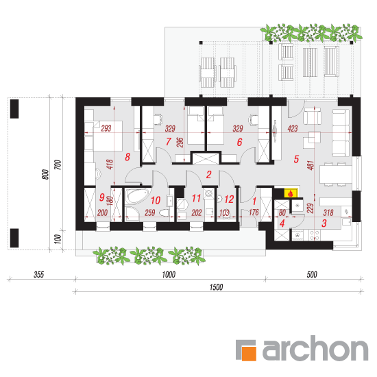 Проект будинку ARCHON+ Будинок в плюмеріях План першого поверху