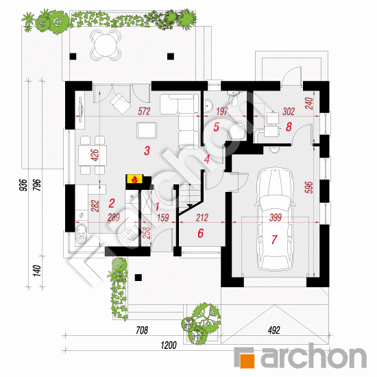Проект будинку ARCHON+ Будинок в журавках (A) План першого поверху