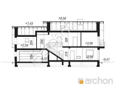 Проект дома ARCHON+ Дом в рододендронах 26 (Г2) Розріз будинку