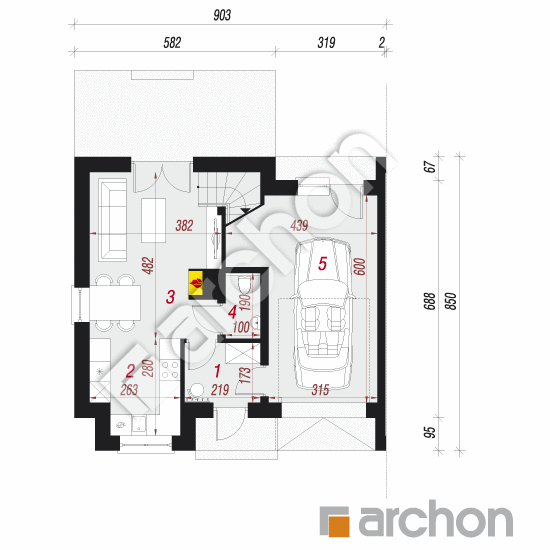 Проект дома ARCHON+ Дом в гунерах (Б) вер. 2 План першого поверху