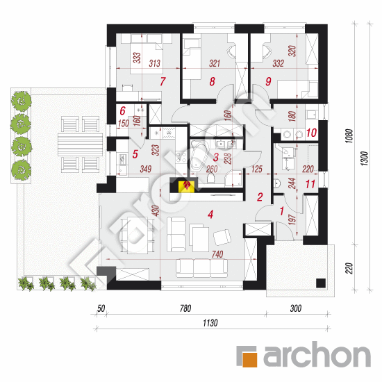 Проект будинку ARCHON+ Будинок в бузку 2 (В) План першого поверху
