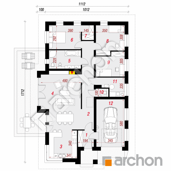 Проект дома ARCHON+ Дом в кипарисах (Т) План першого поверху