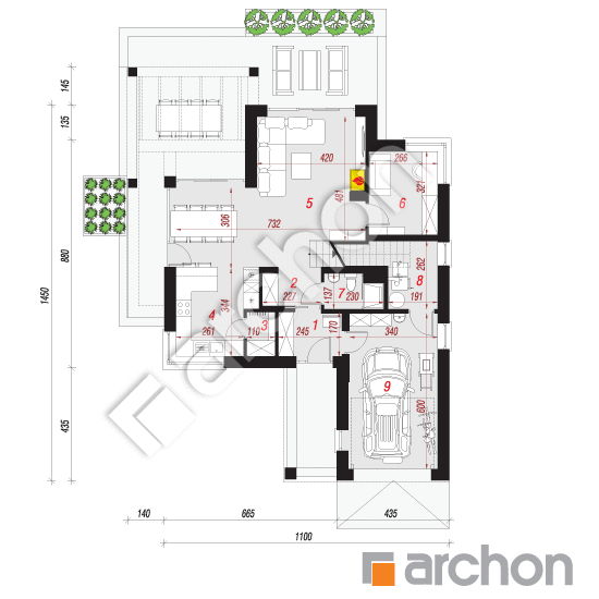 Проект дома ARCHON+ Дом в теллимах 2 (Г) План першого поверху