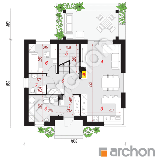 Проект дома ARCHON+ Дом в хлорофитуме 15 План першого поверху