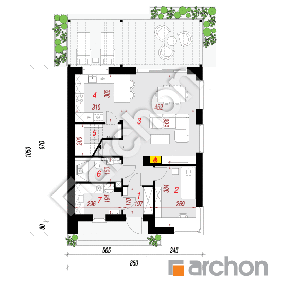 Проект будинку ARCHON+ Будинок в малинівці 21 План першого поверху