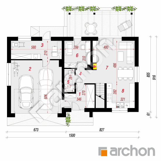 Проект дома ARCHON+ Дом в лиметках 2 (Г2) План першого поверху