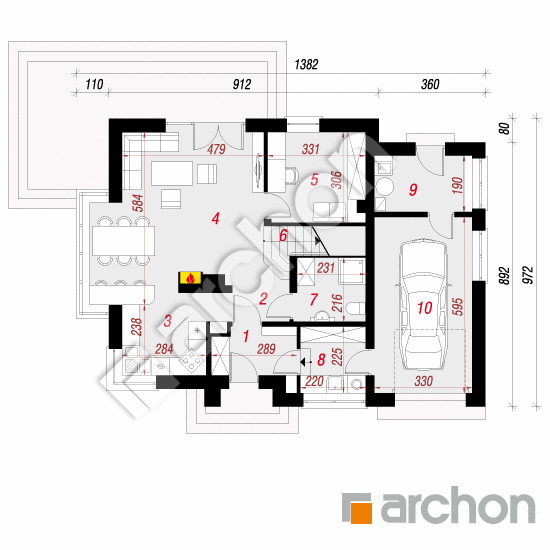 Проект дома ARCHON+ Дом в кардамоне вер.2 План першого поверху