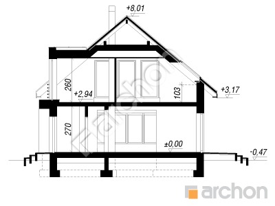 Проєкт будинку ARCHON+ Будинок в кардамоні вер.2 Розріз будинку