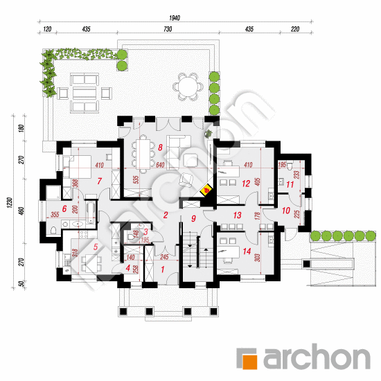 Проект будинку ARCHON+ Будинок під кленом (П) План першого поверху