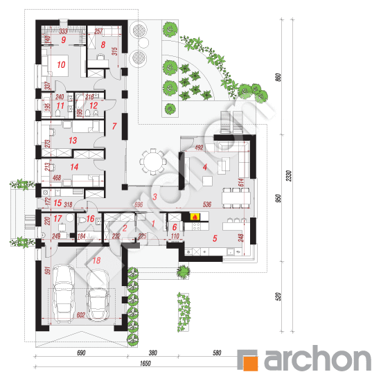 Проект будинку ARCHON+ Будинок в каллістемонах (Г2) План першого поверху