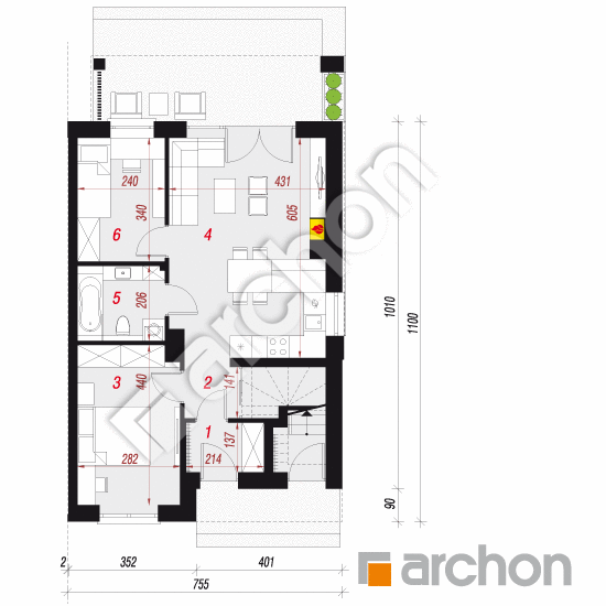 Проект дома ARCHON+ Дом в фиалках 5 (Р2БА) вер.2 План першого поверху